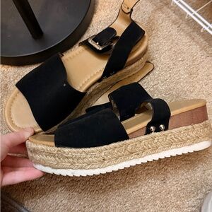 Black Espadrille Platform Sandals